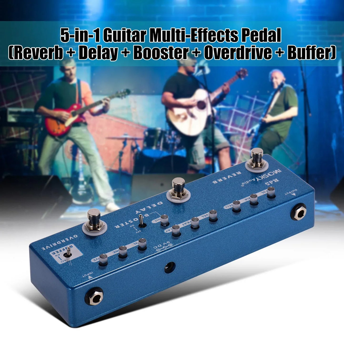 MOSKY-Pédale JEMulti Effects RC5, 6 en 1, Réverbération, Chœur, Distortion, Overdrive, Booster, Full Metal Shell