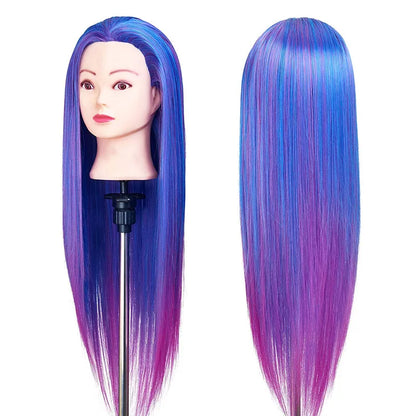 Tête de mannequin à cheveux longs synthétiques avec support de trépied de perruque réglable Modèle avec tête de mannequin Formation de coiffeur coiffant
