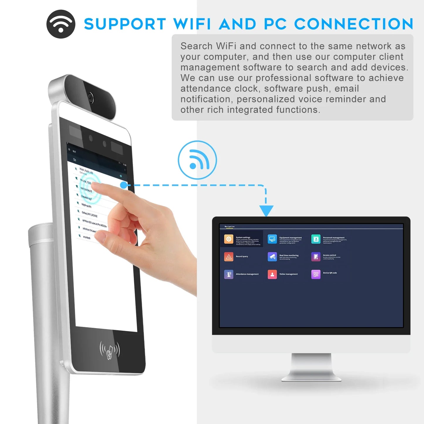 8 Inch WIFI Touch Screen Access Control AI Human Body Temperature Kiosk Detection Face Recognition Thermometer Scanner Camera