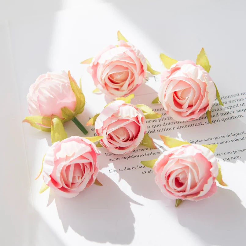 10Pcs Silk Tea Buds Roses Head Wedding Decorative Wreaths Valentine Decora Home Room Diy Gift Box Fake Plants Artificial Flowers
