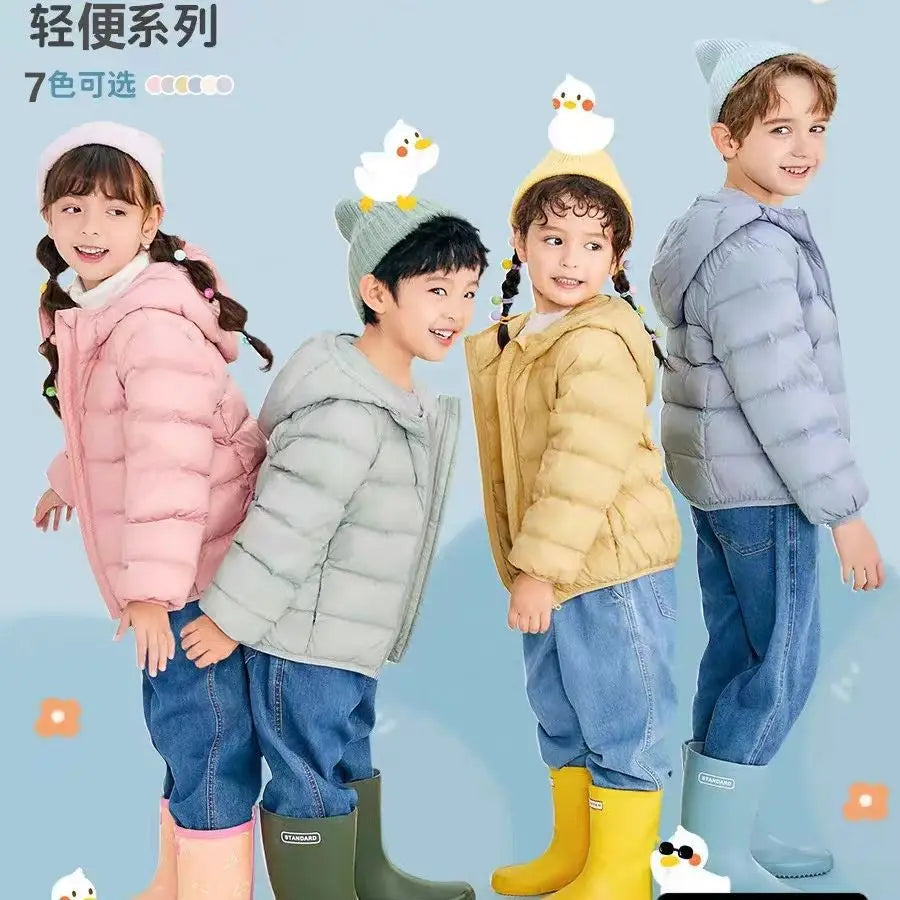 Doudoune Légère Enfant en Duvet de Canard Blanc, Nouveau Style Hiver, Manteau Court à Capuche pour Garçons et Filles, Vêtement d'extérieur pour Tout-petits