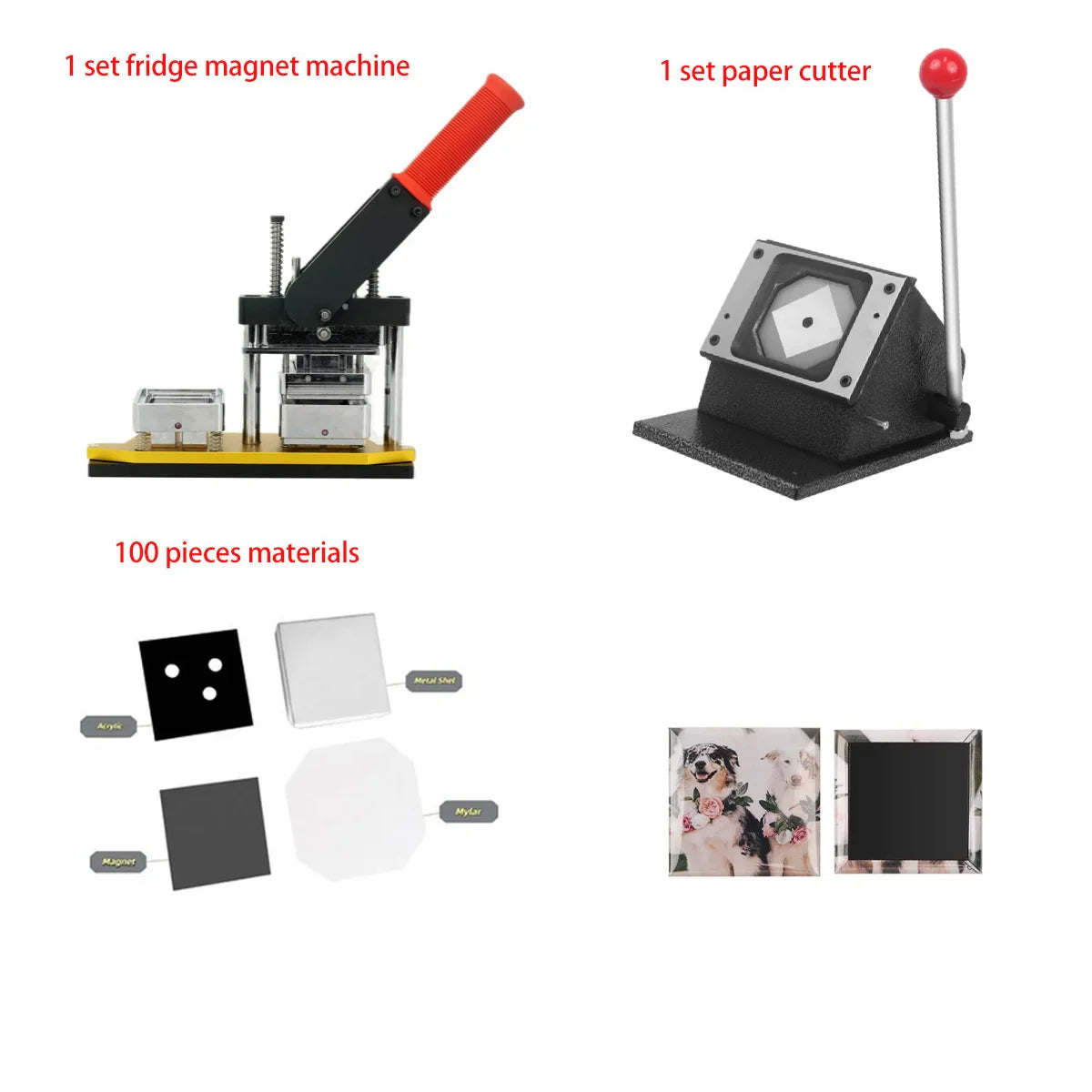 Square  50x50mm/63.5x63.5mm Rotating Manual Fridge Magnet Making Machine with 100PCS Materials