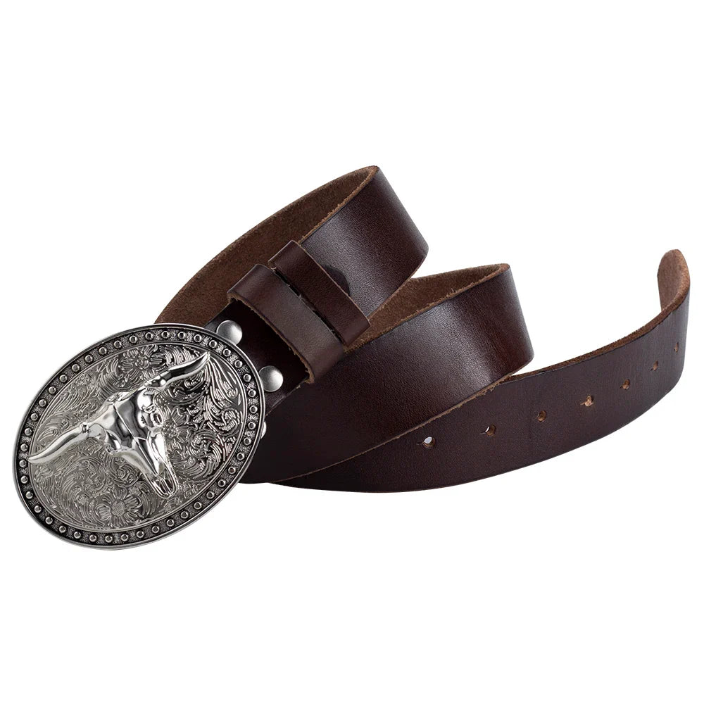 Men's White Big ox head Belt Buckle Cowboy Belt Accessories Cow Head