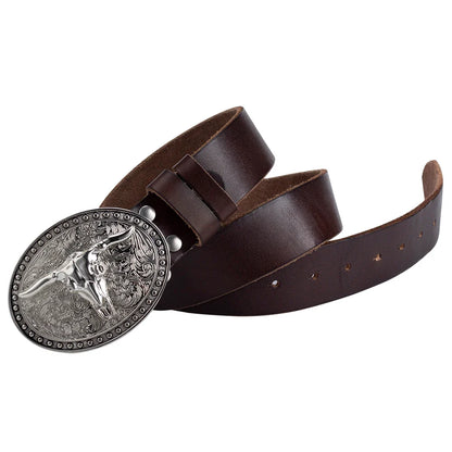 Men's White Big ox head Belt Buckle Cowboy Belt Accessories Cow Head