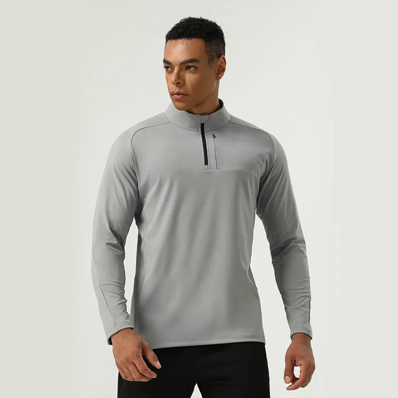 New Spandex / Polyester  Semi-pull Top with Invisible Pocket Design High Elastic Sports Men's Top