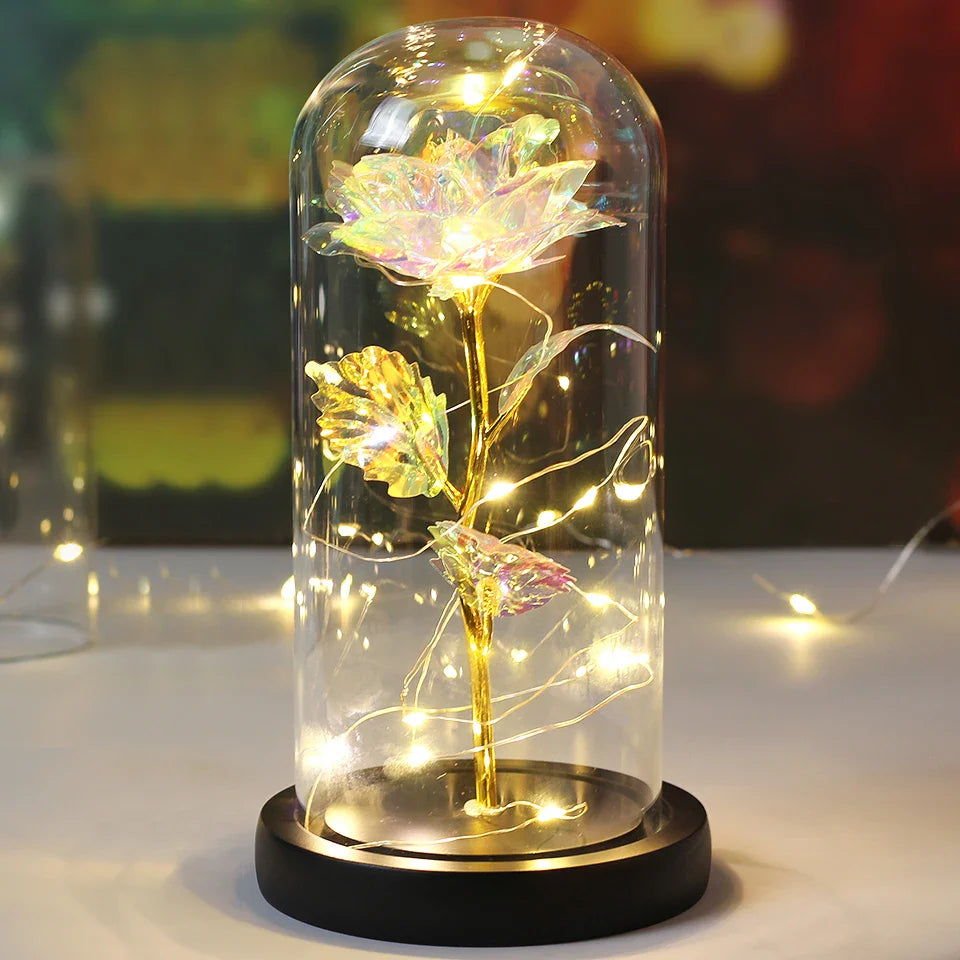 Fleurs lumineuses LED enchantées avec la Belle et la bête, dôme de roses décoratif pour mariage, saint-valentin, cadeau de fête des mères