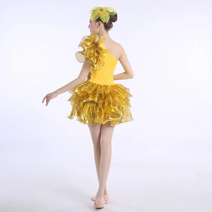 New Gold Jazz Sequins Modern Dance Costumes Stage Performance Tutu Adult Women's Guzheng Costumes