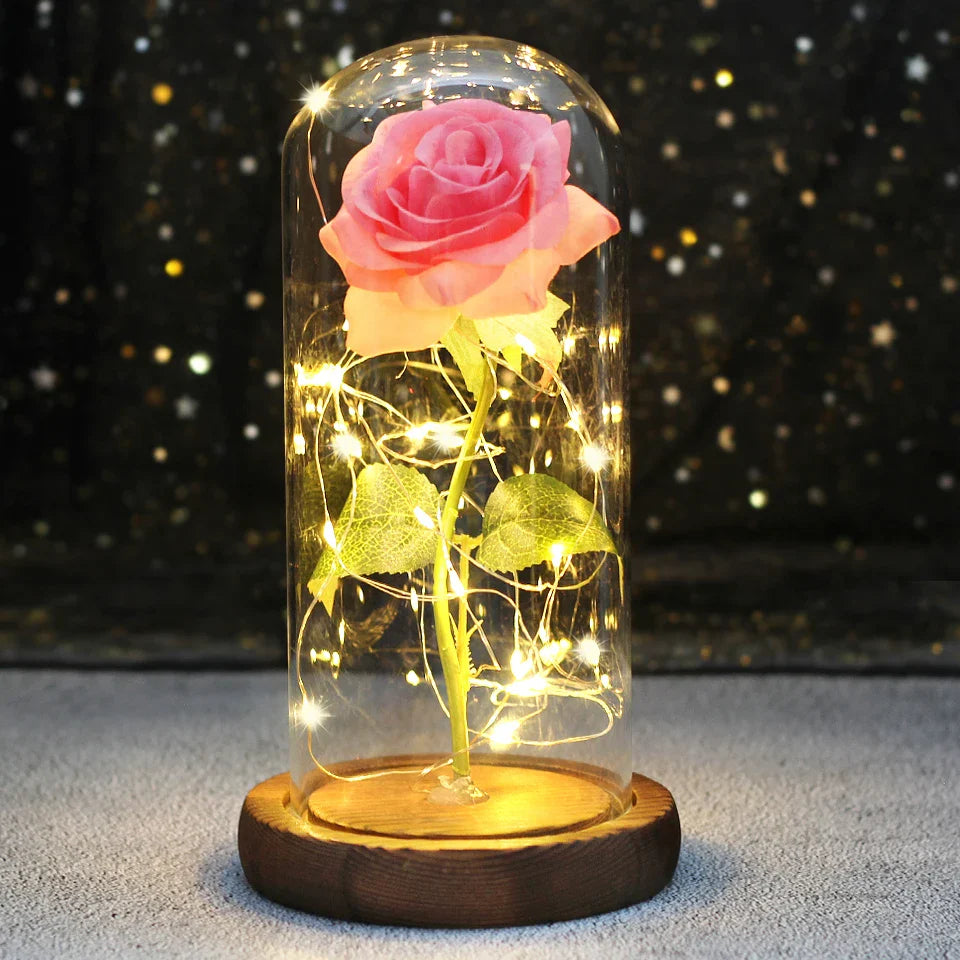 Fleurs lumineuses LED enchantées avec la Belle et la bête, dôme de roses décoratif pour mariage, saint-valentin, cadeau de fête des mères