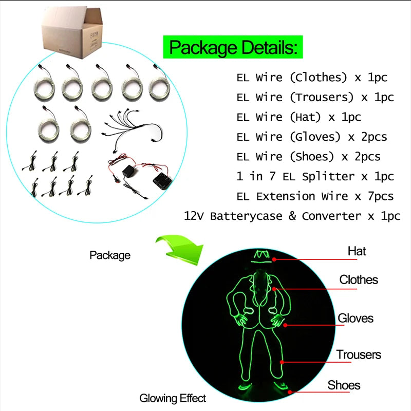 EL Suits Nouveauté Mode Vêtements LED/EL Costumes Lumineux Accessoires de Danse Lumineux Vêtements Hommes pour Décoration DIY de Vacances Vente Chaude