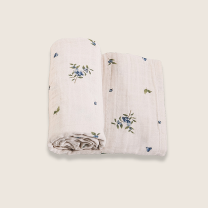 Organic Cotton Muslin Swaddle Blanket - Blueberry