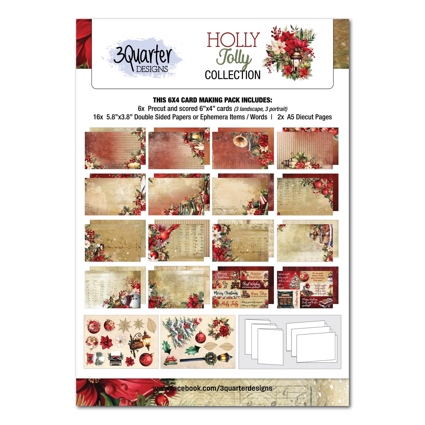 3Quarter Designs Holly Jolly 6x4 Card Pack