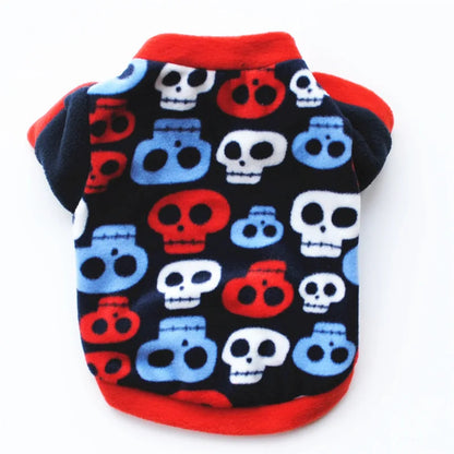 Vêtements chauds en molleton pour animaux de compagnie, manteau mignon à imprimé tête de mort pour chiens, veste chemise pour chiots, pull pour bouledogue français, vêtements de camouflage pour chiens