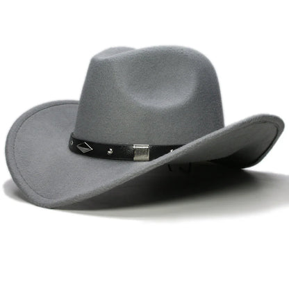 Bande de cuir à géométrie rétro Parent-enfant unisexe/enfant feutre à large bord Cowboy chapeau occidental Cowgirl Bowler Cap (61 cm/57 cm/54 cm)