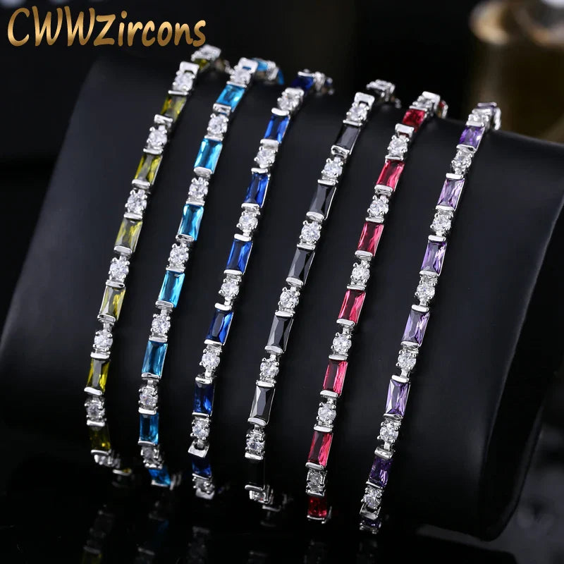 CWWZircons – bracelet de Tennis en cristal autrichien pour femme, breloque CZ, rouge, vert, bleu, cadeau de noël et de nouvel an, CB087