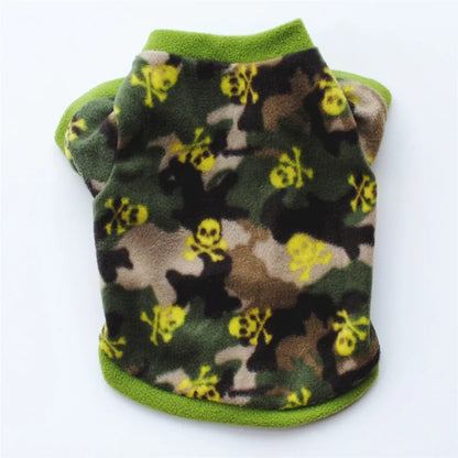 Vêtements chauds en molleton pour animaux de compagnie, manteau mignon à imprimé tête de mort pour chiens, veste chemise pour chiots, pull pour bouledogue français, vêtements de camouflage pour chiens