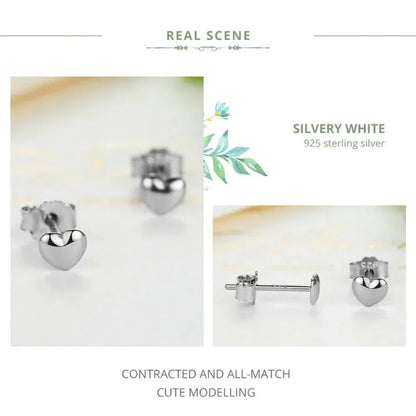 925 Sterling Silver Petite Plain Hearts Stud Earrings | Minimalist Fine jewelry