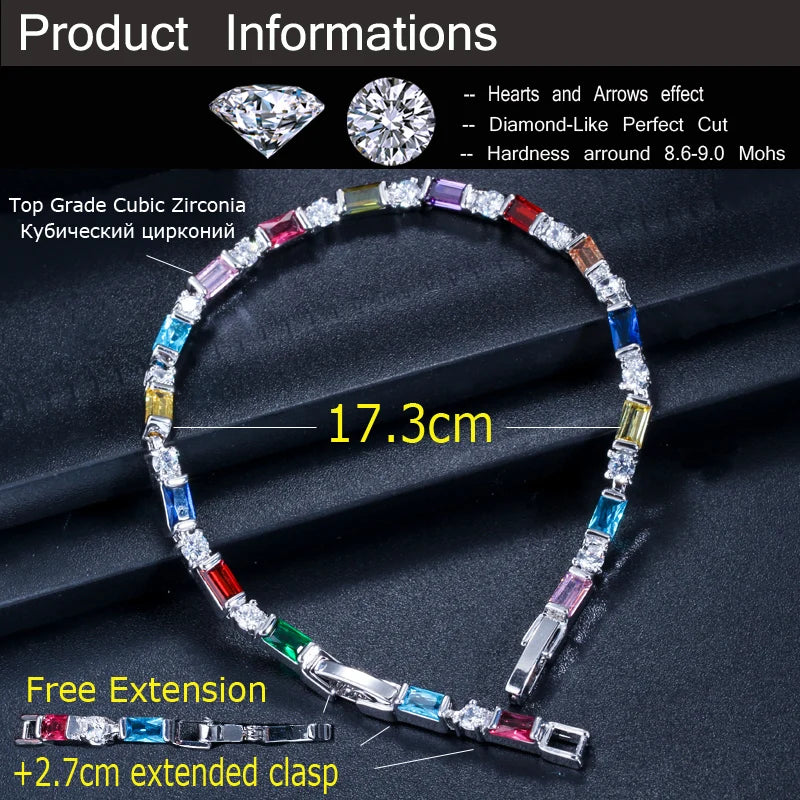 CWWZircons – bracelet de Tennis en cristal autrichien pour femme, breloque CZ, rouge, vert, bleu, cadeau de noël et de nouvel an, CB087