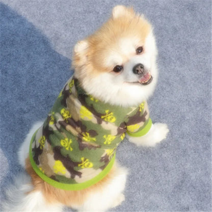 Vêtements chauds en molleton pour animaux de compagnie, manteau mignon à imprimé tête de mort pour chiens, veste chemise pour chiots, pull pour bouledogue français, vêtements de camouflage pour chiens