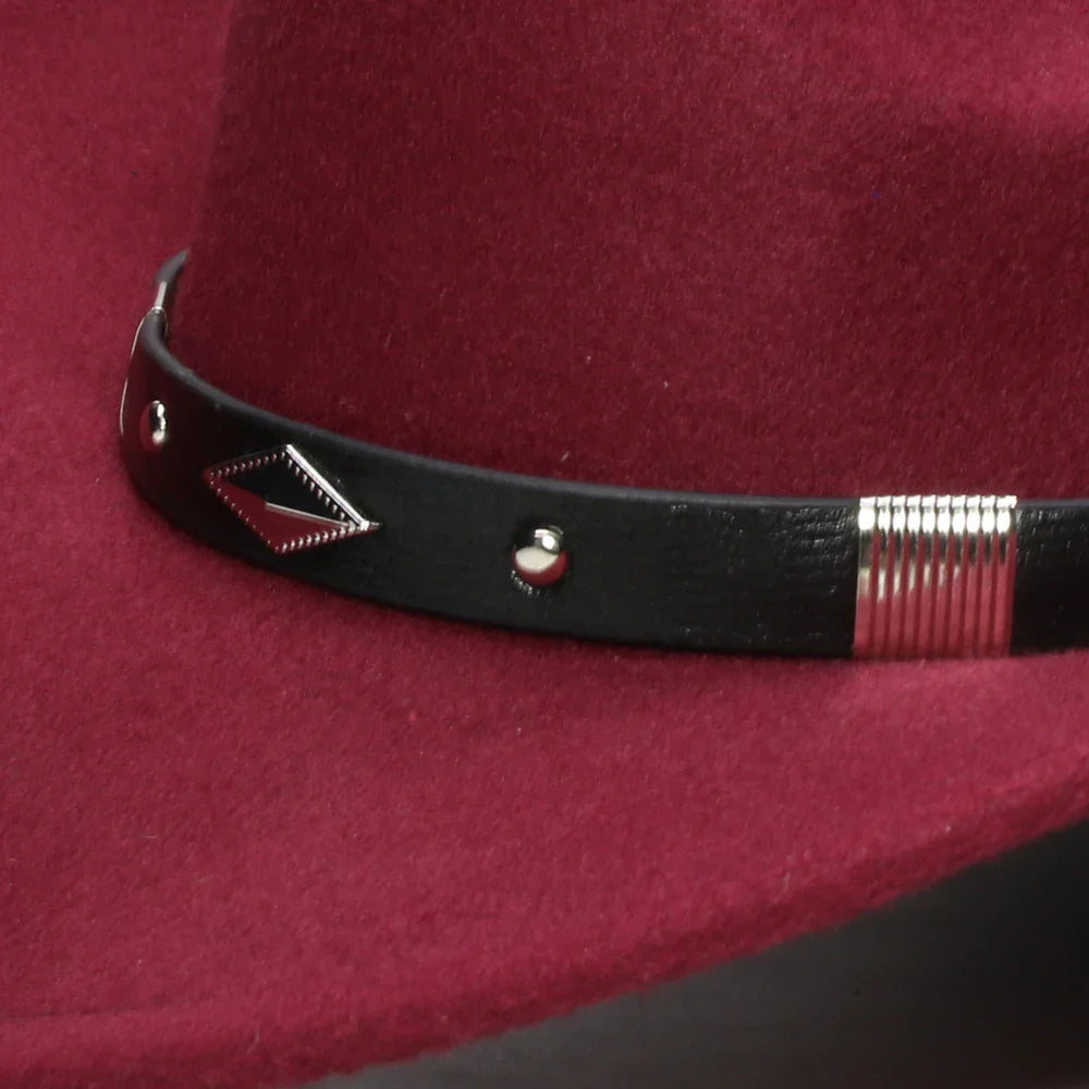 Bande de cuir à géométrie rétro Parent-enfant unisexe/enfant feutre à large bord Cowboy chapeau occidental Cowgirl Bowler Cap (61 cm/57 cm/54 cm)