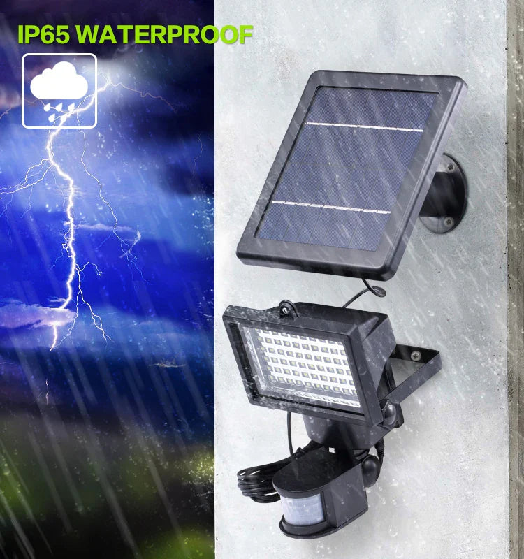 IP65 60 LED Lampe de jardin solaire Capteur de mouvement Lumière d'inondation de sécurité 80 Lumières solaires Batterie Corps en plastique Paysage Solaire