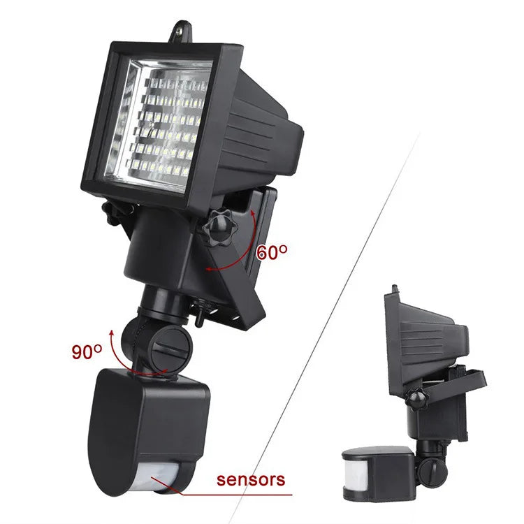 Projecteur avec capteur de corps solaire à infrarouge, 60 LED, Anti-vol, éclairage pour allée, Villa, Garage