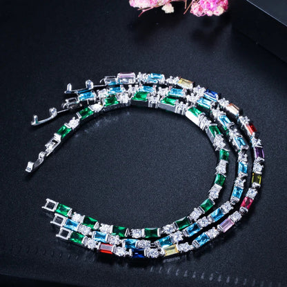 CWWZircons – bracelet de Tennis en cristal autrichien pour femme, breloque CZ, rouge, vert, bleu, cadeau de noël et de nouvel an, CB087