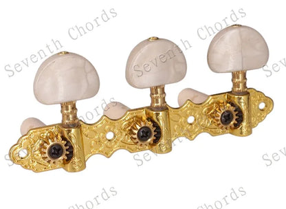 Un ensemble de cordes de guitare classique en or, chevilles de réglage, têtes de Machine avec perle blanche, grand bouton demi-cercle, accessoires