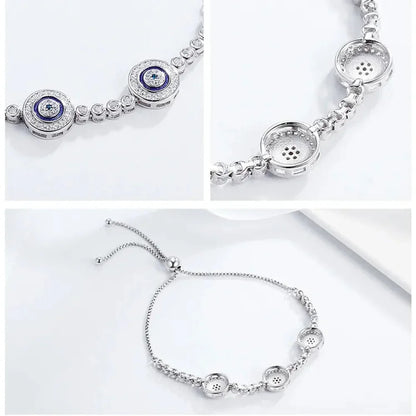 Genuine 925 Sterling Silver Evil Eye Tennis Bracelet w/ Blue CZ | Adjustable