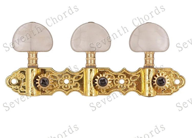 Un ensemble de cordes de guitare classique en or, chevilles de réglage, têtes de Machine avec perle blanche, grand bouton demi-cercle, accessoires