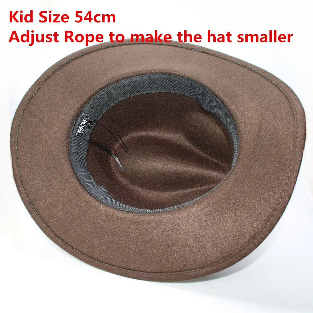 Bande de cuir à géométrie rétro Parent-enfant unisexe/enfant feutre à large bord Cowboy chapeau occidental Cowgirl Bowler Cap (61 cm/57 cm/54 cm)