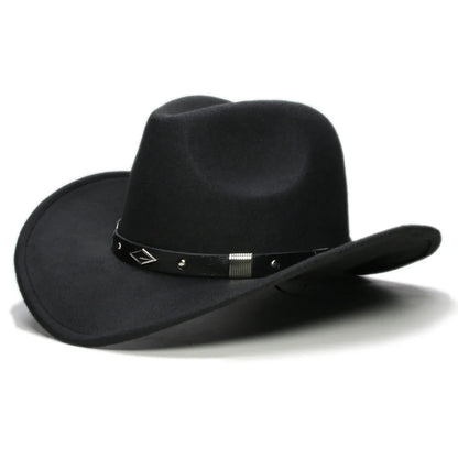 Bande de cuir à géométrie rétro Parent-enfant unisexe/enfant feutre à large bord Cowboy chapeau occidental Cowgirl Bowler Cap (61 cm/57 cm/54 cm)