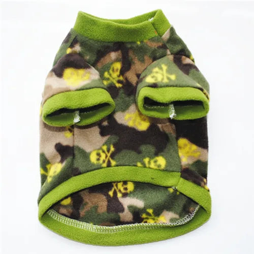 Vêtements chauds en molleton pour animaux de compagnie, manteau mignon à imprimé tête de mort pour chiens, veste chemise pour chiots, pull pour bouledogue français, vêtements de camouflage pour chiens