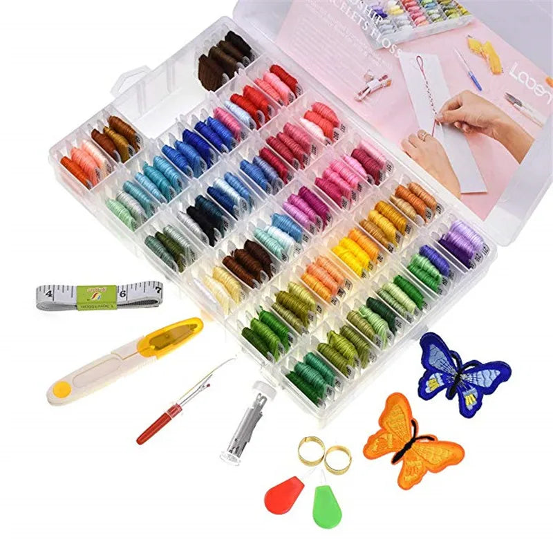 Embroidery Kit 50/150/200/250/450Pcs Cross Stitch Thread With Threader Bobbins Sewing Needles Storage Box Sewing Embroidery Kit