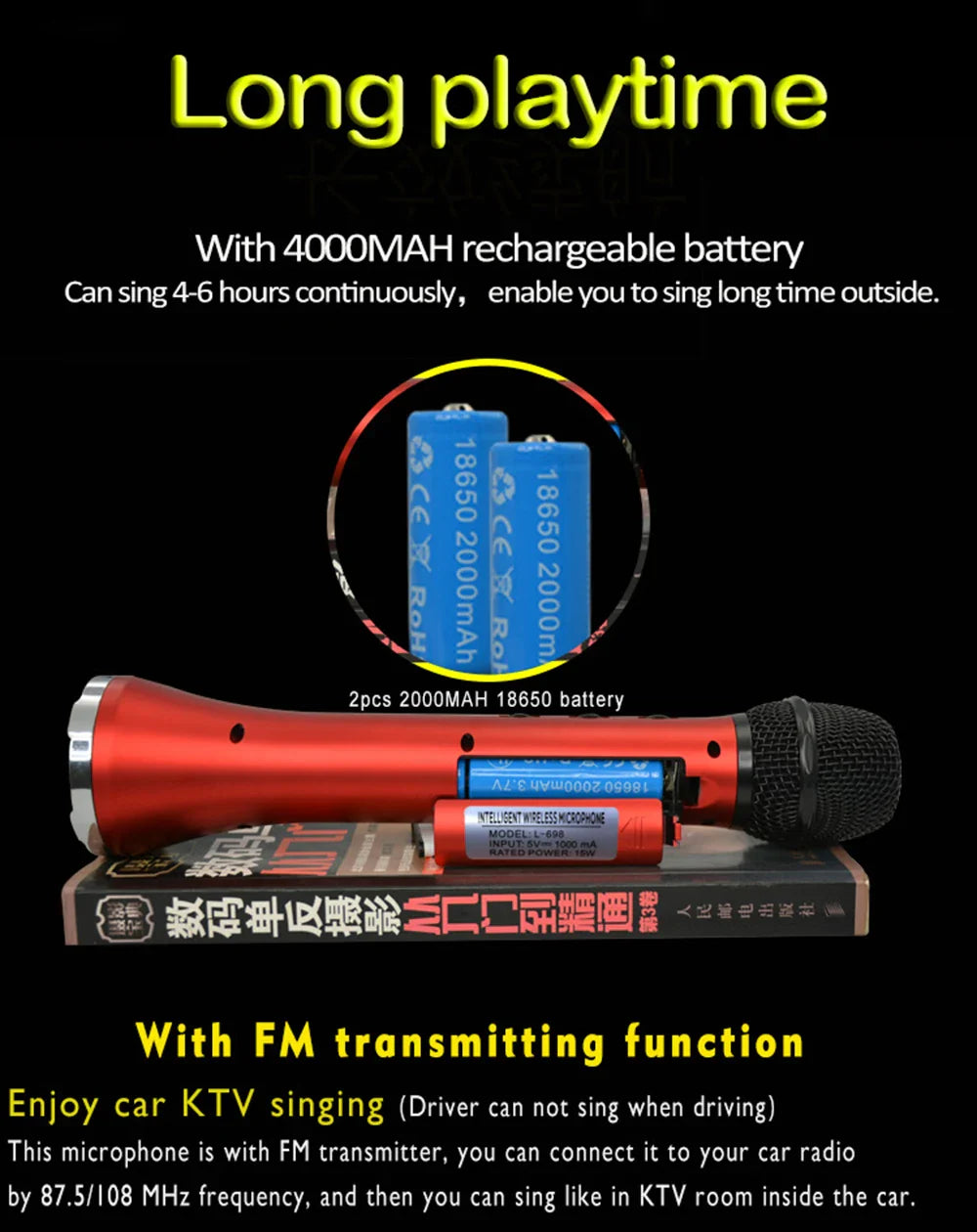 XIAOKOA L-698 15W Sans Fil Karaoké Microphone Bluetooth Haut-Parleur 4000mah 2 en 1 Déterminer Chanter et Statique KTV Lecteur pour iOS/Android
