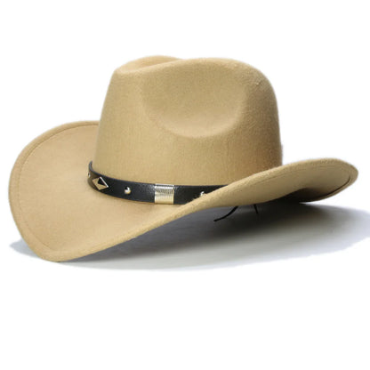 Bande de cuir à géométrie rétro Parent-enfant unisexe/enfant feutre à large bord Cowboy chapeau occidental Cowgirl Bowler Cap (61 cm/57 cm/54 cm)