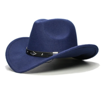 Bande de cuir à géométrie rétro Parent-enfant unisexe/enfant feutre à large bord Cowboy chapeau occidental Cowgirl Bowler Cap (61 cm/57 cm/54 cm)