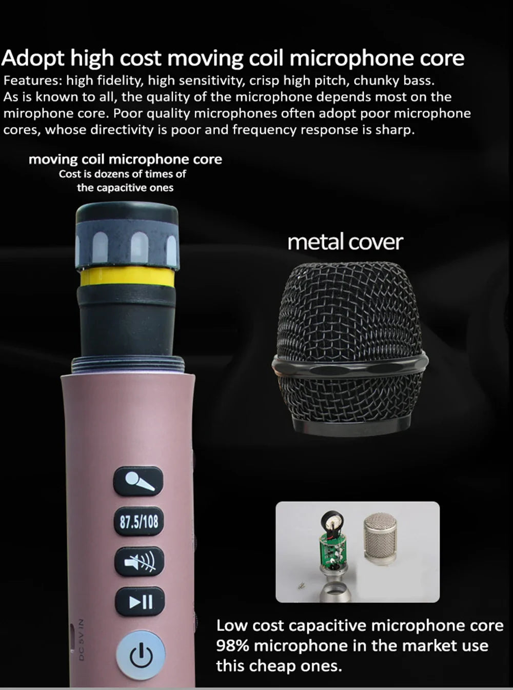 XIAOKOA L-698 15W Sans Fil Karaoké Microphone Bluetooth Haut-Parleur 4000mah 2 en 1 Déterminer Chanter et Statique KTV Lecteur pour iOS/Android