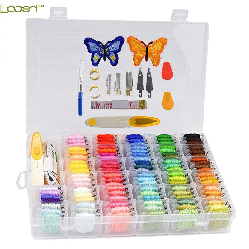 Embroidery Kit 50/150/200/250/450Pcs Cross Stitch Thread With Threader Bobbins Sewing Needles Storage Box Sewing Embroidery Kit