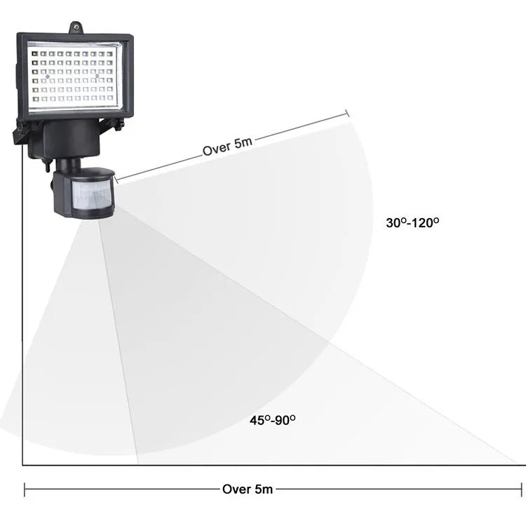 Projecteur avec capteur de corps solaire à infrarouge, 60 LED, Anti-vol, éclairage pour allée, Villa, Garage