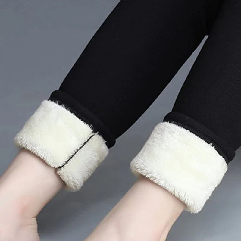 Hiver femmes Leggings solide chaud Leggings épaissir laine d'agneau taille haute polaire garder bout à bout haute extensible pantalon de marche poche