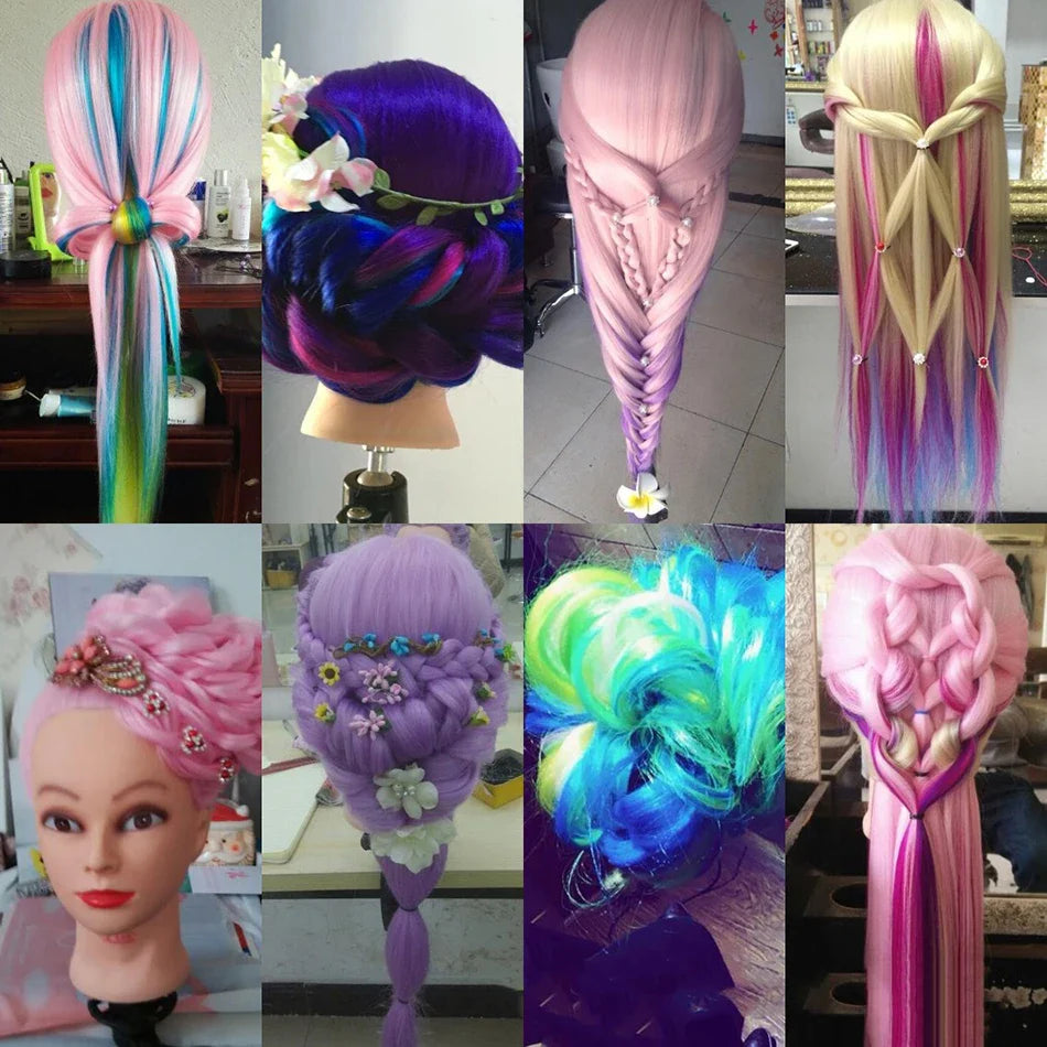 Tête de mannequin à cheveux longs synthétiques avec support de trépied de perruque réglable Modèle avec tête de mannequin Formation de coiffeur coiffant