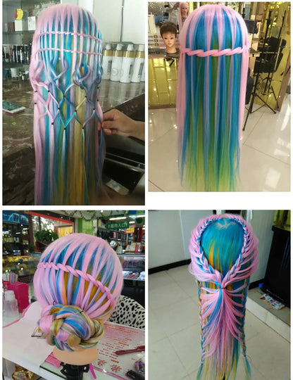 Tête de mannequin à cheveux longs synthétiques avec support de trépied de perruque réglable Modèle avec tête de mannequin Formation de coiffeur coiffant