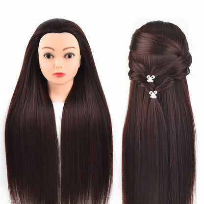 Tête de mannequin à cheveux longs synthétiques avec support de trépied de perruque réglable Modèle avec tête de mannequin Formation de coiffeur coiffant
