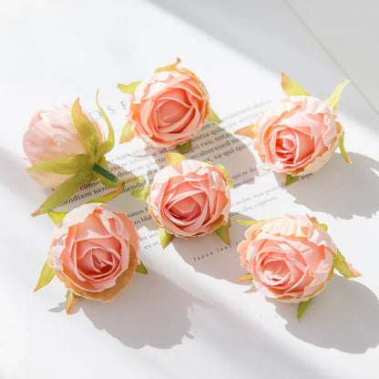 10Pcs Silk Tea Buds Roses Head Wedding Decorative Wreaths Valentine Decora Home Room Diy Gift Box Fake Plants Artificial Flowers