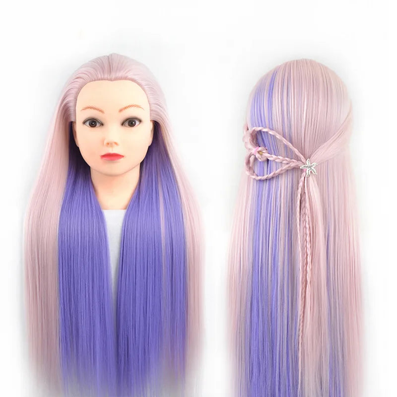 Tête de mannequin à cheveux longs synthétiques avec support de trépied de perruque réglable Modèle avec tête de mannequin Formation de coiffeur coiffant