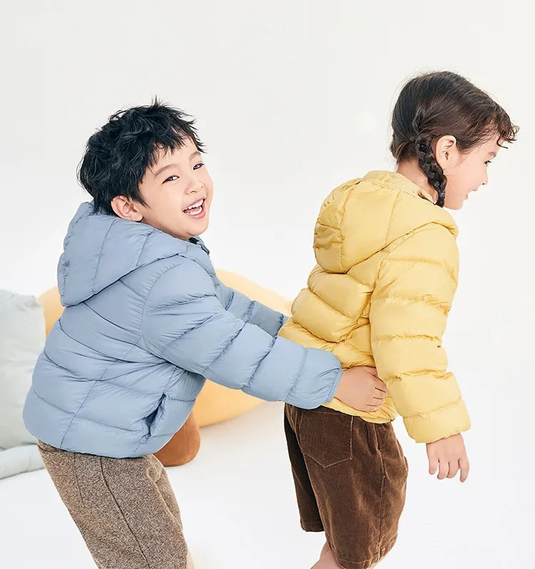 Children's Lightweight Winter Down Jacket New Style Hooded White Duck Down Short Coat for Toddler Boys and Girls