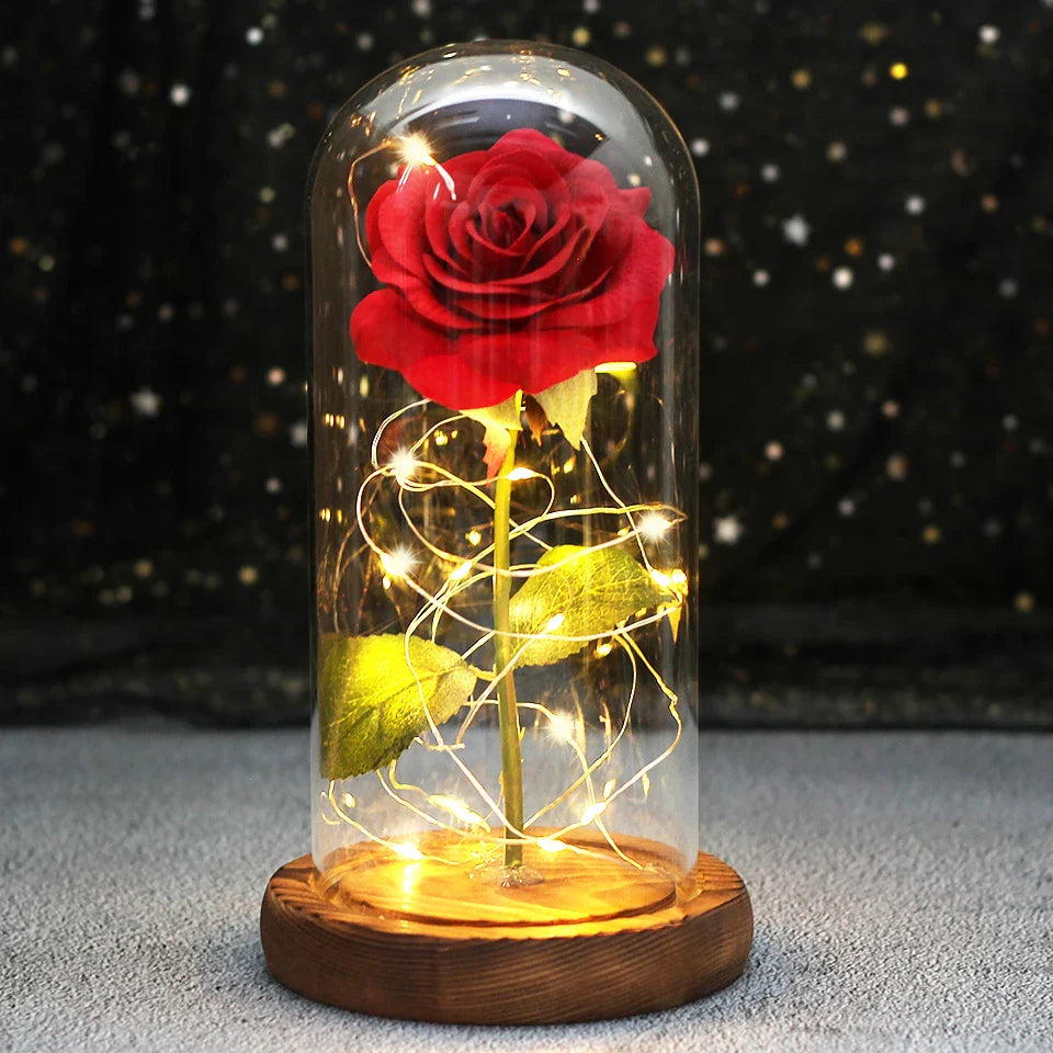 Fleurs lumineuses LED enchantées avec la Belle et la bête, dôme de roses décoratif pour mariage, saint-valentin, cadeau de fête des mères