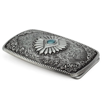 Bronze Sapphire Blue Belt Buckle Exquisite Decorative Pattern for Ｍen Cowboy Big