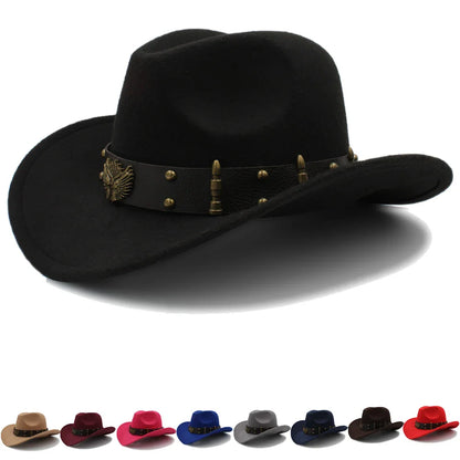 2 Sizes Men Women Western Cowboy Hats Wide Brim Panama Sunhat Outdoor Fedora Cap Trilby Sombrero Party Travel Size US 7 1/4 UK L