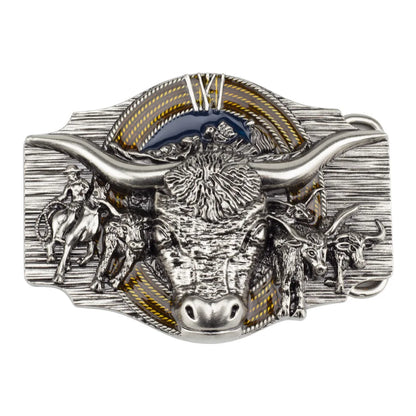 Tauren Ancient Silver Belt Buckle Metal Smooth Buckle 4.0 Cowboy for Men